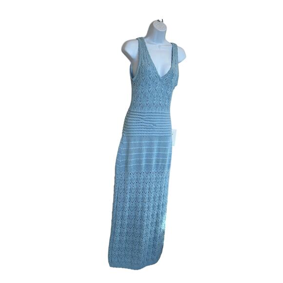 Ronny Kobo Blue Crochet Maxi Slip Dress XL Backless Knit Vacation Tank $320 - Picture 9 of 12